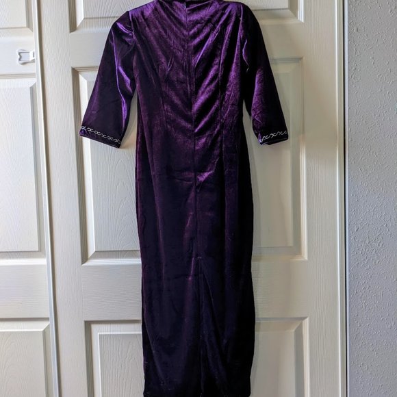 Purple Velvet long Qipao Cheongsam Dress - Picture 4 of 8